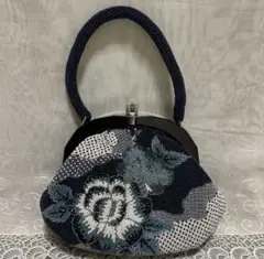 アンティーク　昭和レトロ　豪華　総ビーズ　花　ブルー　花柄　結婚式　ハンドバッグ