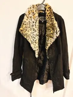 Ambiance【S】アンビアンス ファー襟付き コート レオパード 豹柄