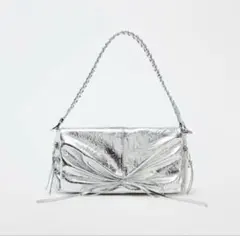 ZARA メタリックシルバー ショルダーバッグ 2WAY リボン Y2K