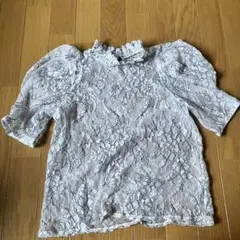 レースフリル襟パフスリーブシャツ M ホワイト