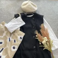 無印良品　ヘンプ混ストレッチ ジレ　ワンピース　黒　M ロング