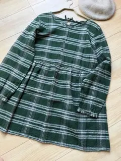 サマンサモスモス　SM2 チェック　ブラウス　グリーン　綿麻素材　コットンリネン