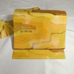 美品しつけ付き 名古屋帯　イエロー系　モダンデザイン　アンティーク