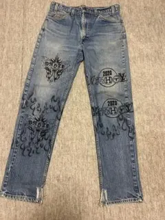 90s 00s リーバイス　505　ブラックデニムパンツ　リメイク　ダメージ加工 90s 00s リーバイス 505 ブラックデニムパンツ リメイク ダメージ加工