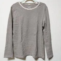 【シネマクラブ】ボーダー　長袖カットソー　ベージュ×黒　Lサイズ