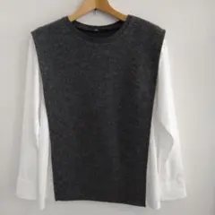 【美品】ZARA/グレー ウール混紡 レイヤード長袖トップス