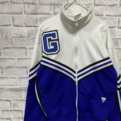 ジャージ　トラックジャケット　ホワイトブルーS ロゴ刺繍821