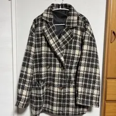 チェック柄 ダブルブレストコート