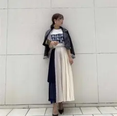 新品 eimy istoire 配色プリーツフレアスカート ロング丈のサムネイル
