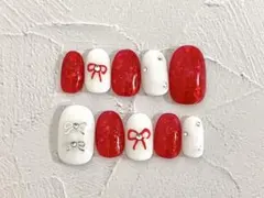 389.リボンネイル　韓国　y2k ガーリー　キラキラ　推しカラー　春ネイル