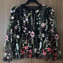 【トップス】M ボタニカル×刺繍 GRL ■ ブラック 長袖　舞台衣装　楽器演奏のサムネイル