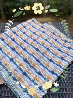 手編みストライプ模様インテリア大きめ肩にも掛けれる膝掛け