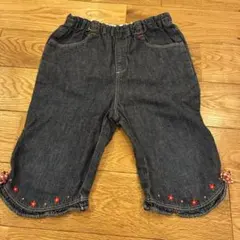 ミキハウス 花柄刺繍付き ダークデニムハーフパンツ