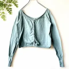 クローラ　ショート丈カーディガン Vネック くすみグリーン M 冷房対策　短丈のサムネイル