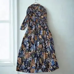 ローラアシュレイ 花柄ロングワンピース ウール 薔薇柄 上品 クラシカル 日本製