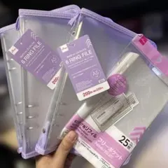 6リングファイル A5 パープル　ダイソー　3個セット