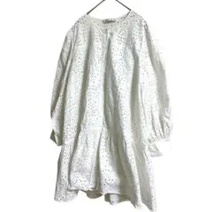ZARA 【XL】カットワーク刺繍ティアード チュニック白レース オーバーサイズ