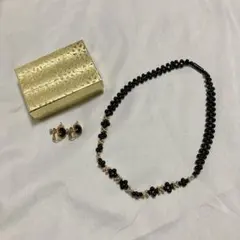黒珊瑚 ブラックビーズネックレスとイヤリングセット