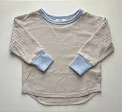 【新品未使用】ペアマノン　ワッフル長袖カットソー 100cm ベージュ×水色