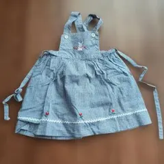 familiarウサギ刺繍 ネイビー チェック サロペットワンピース