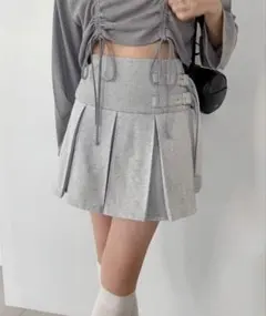 nice claup ナイスクラップ　裏毛プリーツミニスカート　グレー