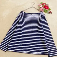 【UNIQLOユニクロ】ボートネック ストライプTシャツ 長袖 ネイビー×白 Ｌ