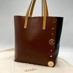 極美品✨MARNI パネルトートバッグ 縦型 黒×茶色×黄 A4 大容量 レザー