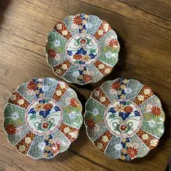 陶扇作　有田焼　伊万里　金彩　錦絵 中皿 和食器 花柄 陶磁器皿 波型縁取り