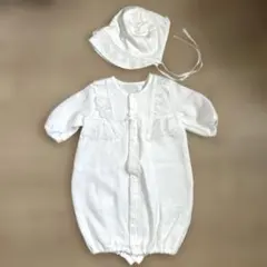 ホワイトセレモニースーツ 帽子付き　ボンネット　新生児　お祝い　レース