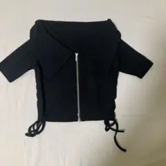 Heather ジップアップ リブ トップス ブラック