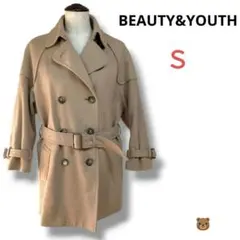 ■BEAUTY&YOUTHベルト付きウール混トレンチコートSベージュダブル