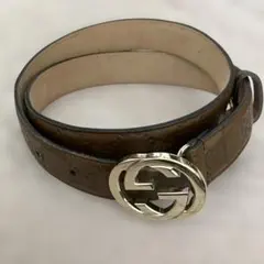 【グッチ】GUCCI ブラウンレザー GGロゴベルトレディース　サイズ85−34