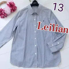 Leilian レリアン 13号 ストライプ カジュアル シャツ 大きいサイズ