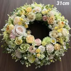 淡い春色ローズのフラワーリース＊アーティフィシャルフラワー＊玄関リース＊造花