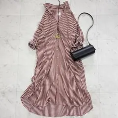 美品 シップス シャツワンピース ストライプ ピンク系 マンテコ