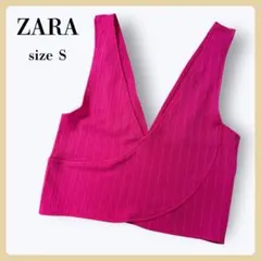 ZARA ザラ リブ編み ビスチェ ショート丈タンクトップ 濃いピンク S
