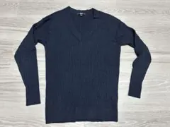 ネイビー長袖セーター M リブ編み