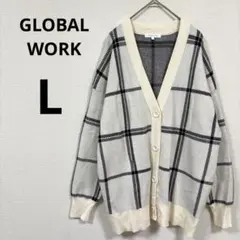 GLOBAL WORK【L】メルティニット チェック柄 カーディガン 長袖