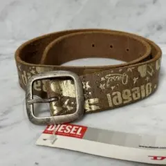 新品 未使用 DIESEL ディーゼル レザーベルト 本革 星 ロゴ 金 肉厚のサムネイル