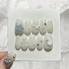 ネイルチップ つけ爪 韓国 星 ドット パステル 羽 ウィッシュコア バレエコア