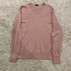 ユニクロ　カシミヤ混Vネックセーター　ピンク　メンズLサイズ　カシミヤ10%