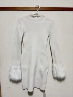 GRL ファー付きリブニットワンピース ホワイト Sサイズ　dr547a