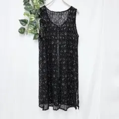 美品✨ レース ノースリーブ ロング ベスト 黒 チュニック 透け感 人気 古着のサムネイル