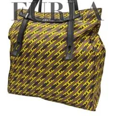 【極美品】フルラ ジョーヴェ ラージ 濃紺 オレンジ レザー メッシュ 極美品】フルラ ジョーヴェ ラージ 濃紺 オレンジ レザー メッシュ