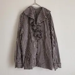 COURMAYEUR ストライプ フリル付き 長袖シャツ