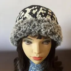 ファー付きハット　クロシェハット　クラッシャーハット　ニット帽　ビーニー