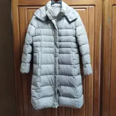 グレー ロングダウンジャケット フード付き