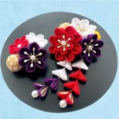 七五三 髪飾り 浴衣 3歳 子供 子ども つまみ細工 赤 紫 クリップピン