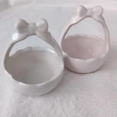 リボン付き陶器小物入れ2色セット