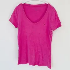 トミーヒルフィガー 【S】 Vネック Tシャツ ピンク レディース トップス